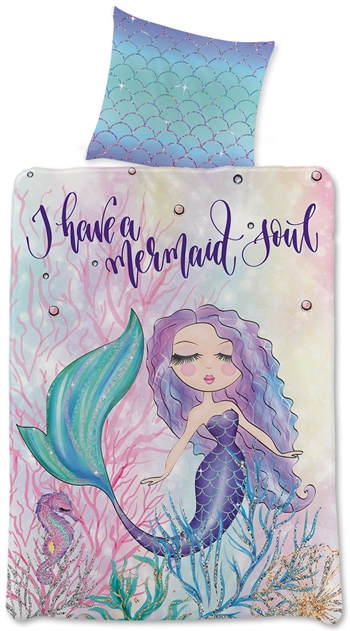 Se Havfrue sengetøj 140x200 cm - Mermaid soul - Sengesæt med 2 i 1 design - Børnesengetøj i 100% bomuld hos Dynezonen.dk